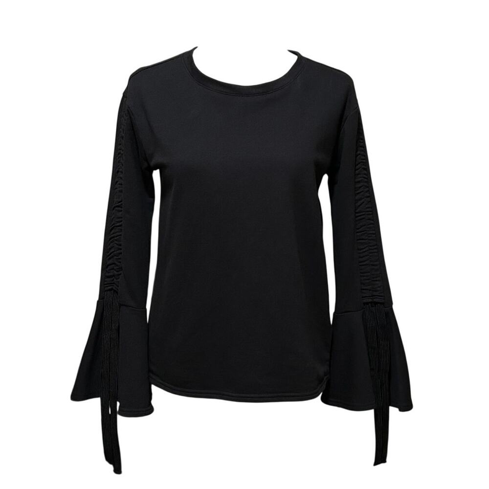 Black Bell Sleeve Top Boho Minimalist Flare Sleeve Blouse Women’s Small Chic